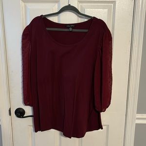 Maroon top with lacy sleeves